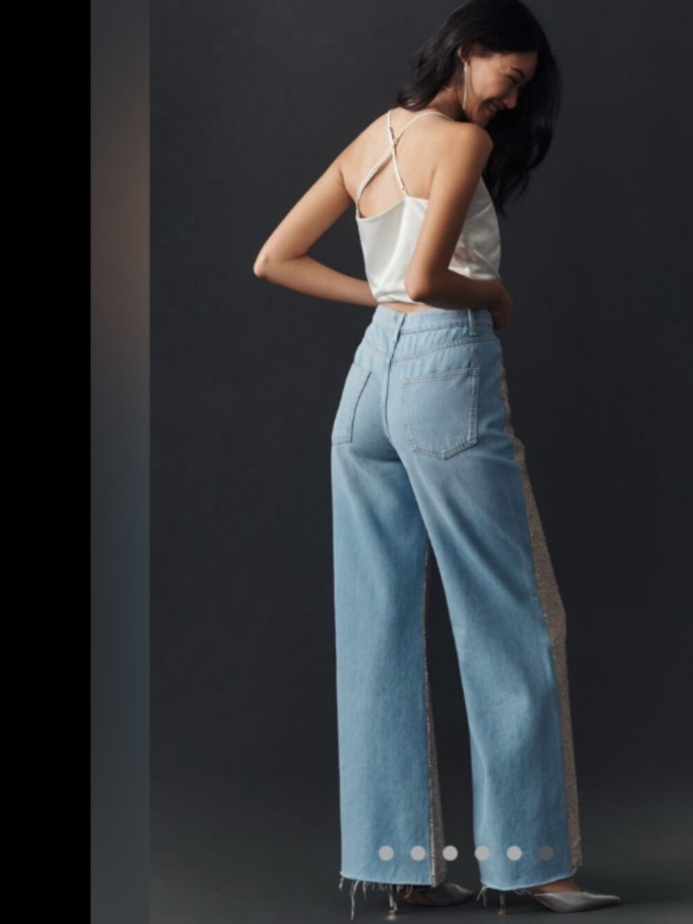 PILCRO Anthropologie Champagne Sequin Front Wide Leg High Rise Jeans 30 - Picture 4 of 8